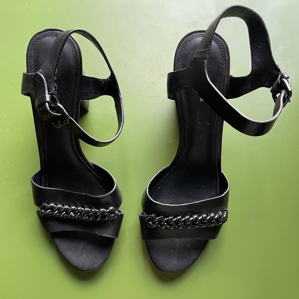 Coach Black Sandals with Chain Embellishment